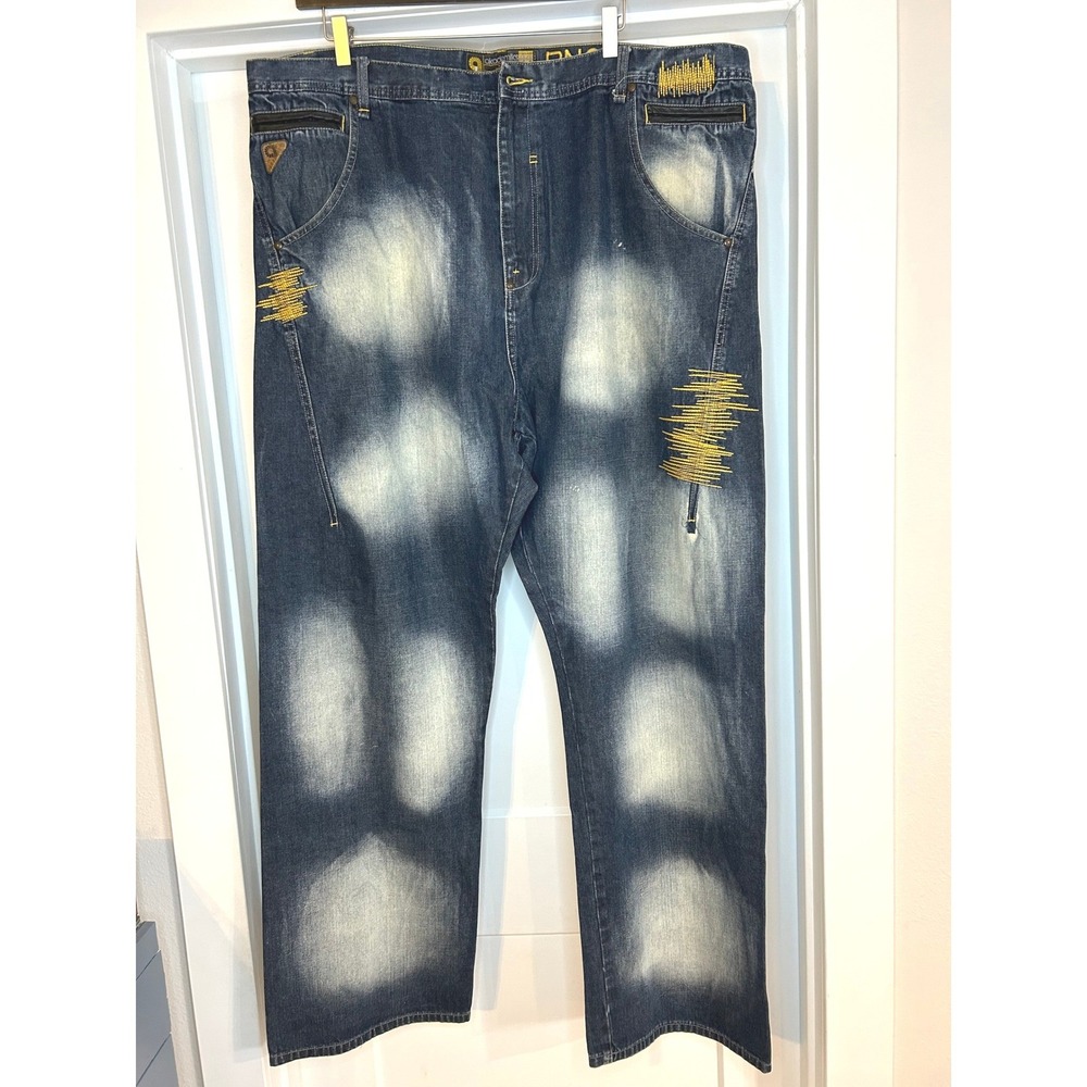 Akademiks Vintage DNM Blue Faded Embroidered Baggy Streetwear Jeans Mens 42 x 32